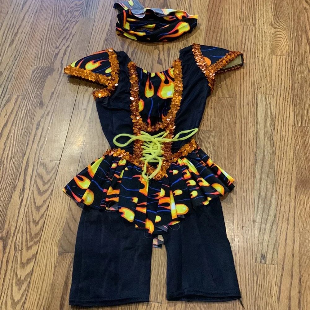 Child’s black leotard dance costume approx Sz 2 with lacing at waist & skirt